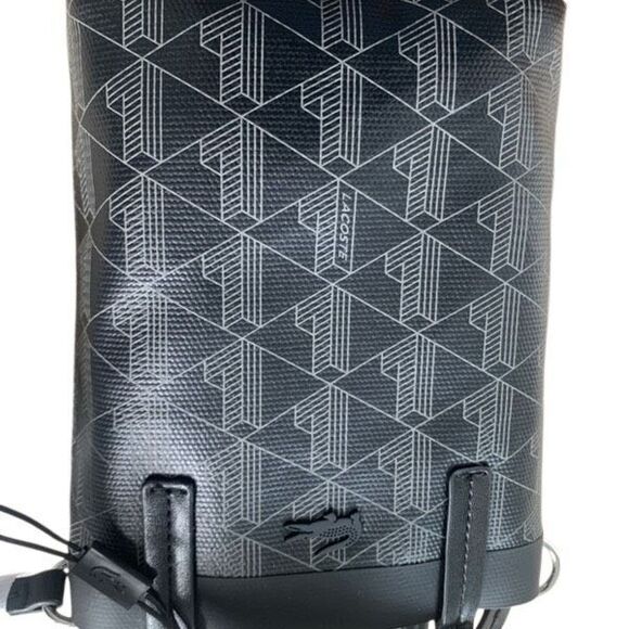 Lacoste Zely Mini Tote with Pouch - Black & Gray, Coated Canvas Crossbody Bag, - Picture 5 of 5